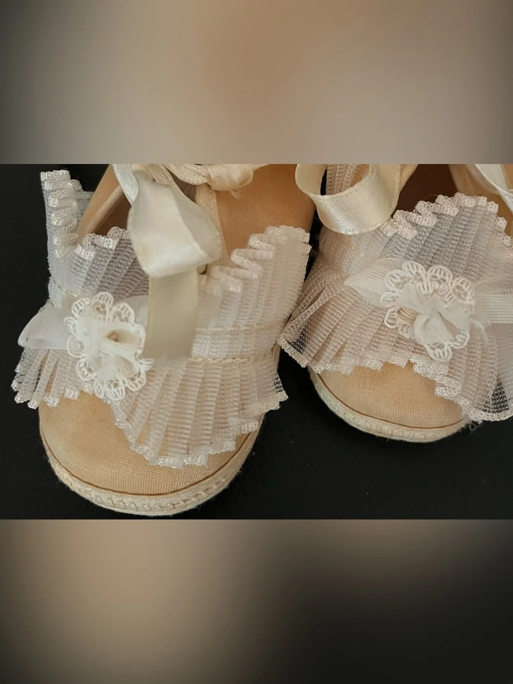 Vintage Baby Booties Tiny Lace and Ribbon Shoes Slippers Baptism Christening
